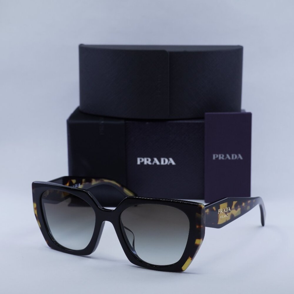 Prada PR15WSF 3890A7 Square Sunglasses Black & Havana/Grey Gradient